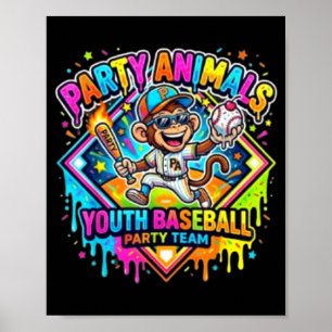 Poster Équipe de baseball pour jeunes animaux de fête amu