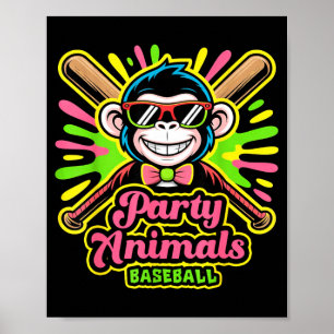 Poster Équipe de baseball vintage drôle de singe banane b