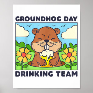 Poster Équipe de boisson du jour de la marmotte Hommes dr
