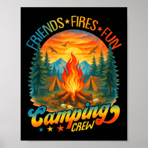 Poster Équipe de camping amusant feux amis Camp d'été Feu