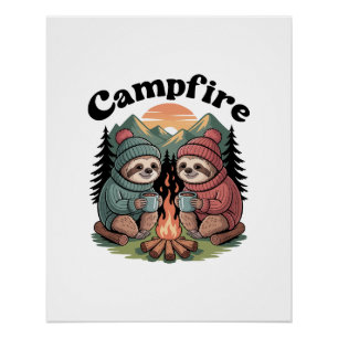 Poster Équipe de camping de paresseux Feu de camp officie
