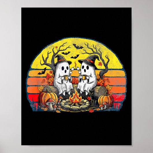 Poster Équipe de camping effrayant joyeuse Halloween Feu (Devant)
