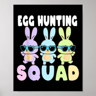 Poster Équipe de chasse aux oeufs Amusant lapins de Pâque