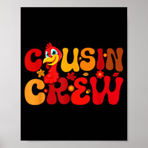 Poster Équipe de cousins Thanksgiving dinde Mignonne Fami