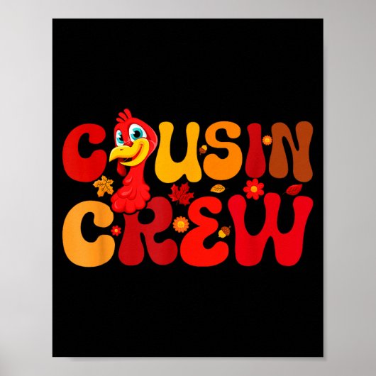Poster Équipe de cousins Thanksgiving dinde Mignonne Fami (Devant)