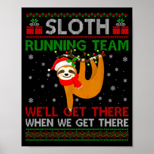 Poster Équipe de paresseux drôle courant Lumières de Noël