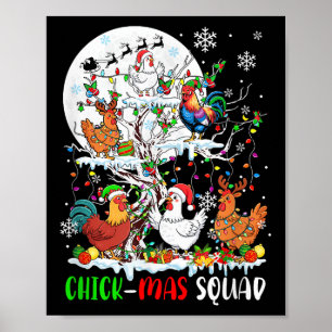 Poster Équipe De Poulets Xmas Groupe Père Noël Elf Poulet