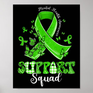 Poster Équipe de soutien Papillon Ruban Vert Santé Mental