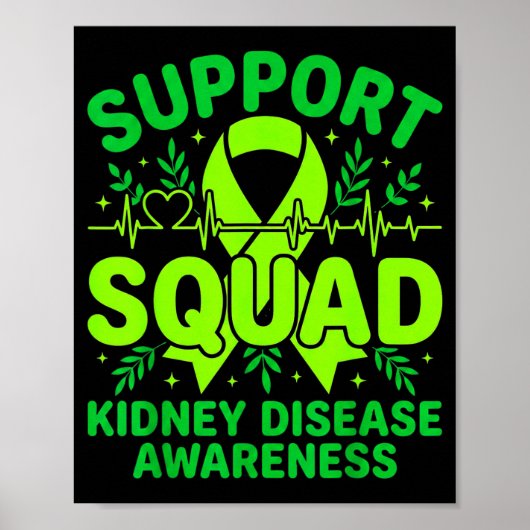 Poster Équipe de soutien Ruban vert Maladie rénale (Devant)
