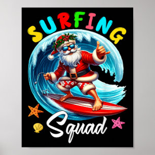 Poster Équipe De Surf Noël En Juillet Père Noël Hawaiian