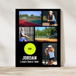 Poster Équipe de tennis personnalisée Photo Collage Nom d<br><div class="desc">Cette affiche photo collage de l'équipe de tennis personnalisée présente vos photos de tennis téléchargées préférées, un graphique de balle de tennis avec le nom de votre joueur et l'école (ou votre texte personnalisé). Ce design est mis en regard d'une couleur arrière - plan de votre choix - il suffit...</div>