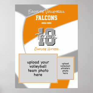Poster équipe de volley-ball gris orange couleurs commémo