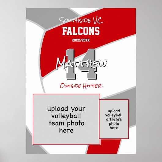 Poster équipe de volley-ball gris rouge couleurs commémor (Devant)