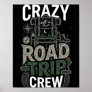 Poster Équipe de voyage folle en road trip aventure
