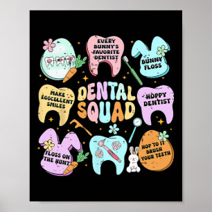 Poster Équipe Dentaire Rétro Drôle Lapin Dent Jour De Pâq