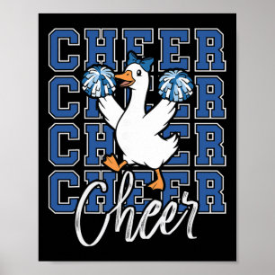 Poster Équipe d'oie de cheer drôle bleu coquette bow spor