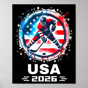 Poster Équipe États-Unis 2026 Hockey Drapeau Américain Fe