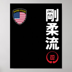Poster Équipe Karate Goju Ryu Usa Drapeau Kanji Marti jap