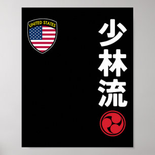 Poster Équipe Karate Shorin Ryu Usa Drapeau Martial Japon
