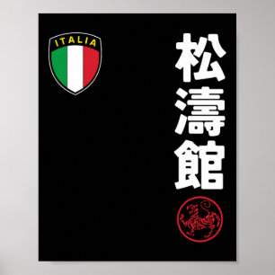 Poster Équipe Karaté Shotokan Italie Drapeau Kanji Mar ja