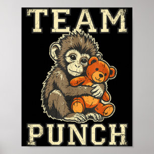 Poster Équipe qui frappe bébé singe et jouet en peluche m