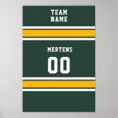 Poster Équipe sportive Votre nom Numéro Vert Or Blanc (Devant)