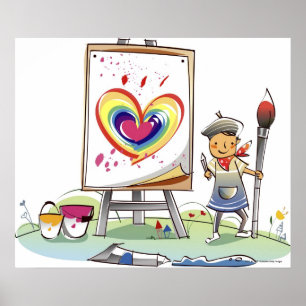 Poster Équipez tenir un pinceau et se tenir prêt un