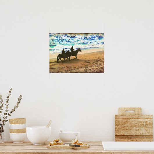 Poster Équitation à la plage (Cuisine)