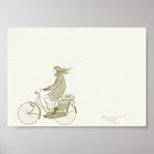 Poster Équitation de bicyclette avec le dinosaure 7x5