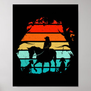 Poster Équitation Filles - Vintage Fille Avec Chiens Et