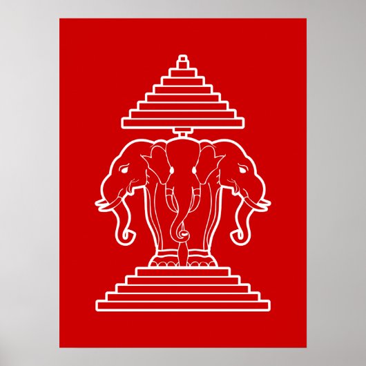 Poster Erawan Three Headed Elephant Lao / Laos Flag (Devant)