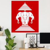 Poster Erawan Trois éléphant en tête Lao / Laos Drapeau (Bureau à domicile)
