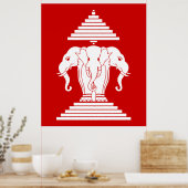 Poster Erawan Trois éléphant en tête Lao / Laos Drapeau (Cuisine)