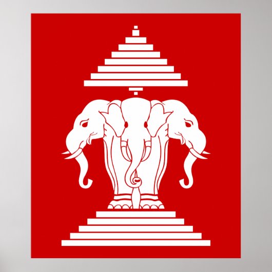 Poster Erawan Trois éléphant en tête Lao / Laos Drapeau (Devant)