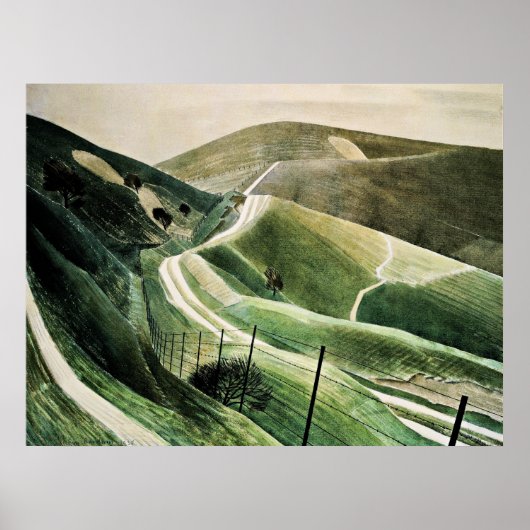 Poster Eric Ravilious - Chalk Paths, (Devant)