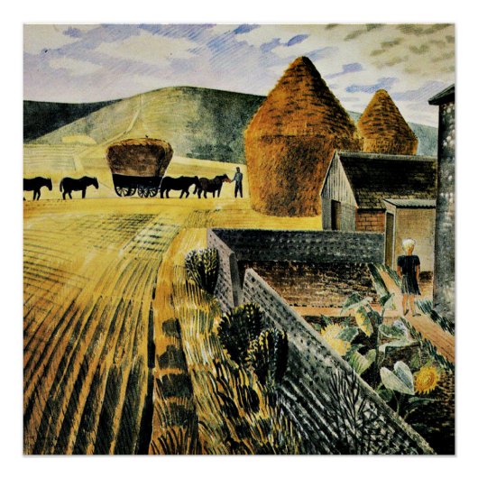 Poster Eric Ravilious - Furlong, célèbre peinture, (Devant)
