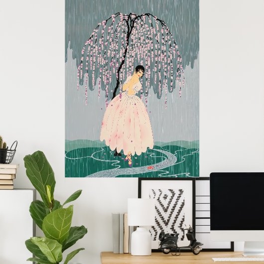 Poster Erté - Parapluie en fleurs (Bureau à domicile)