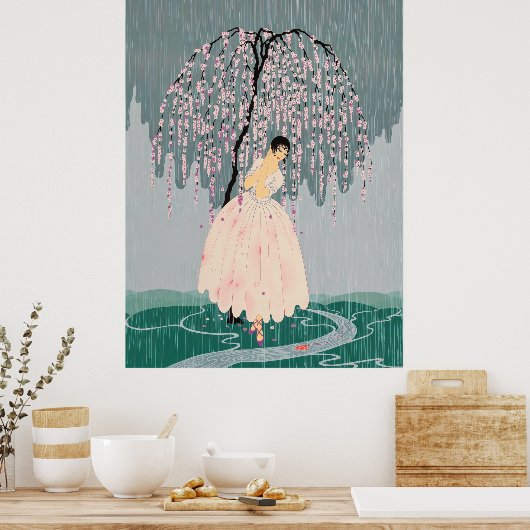 Poster Erté - Parapluie en fleurs (Cuisine)