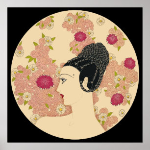 Poster Erté - Suite Rose & oeillets [Version sombre]