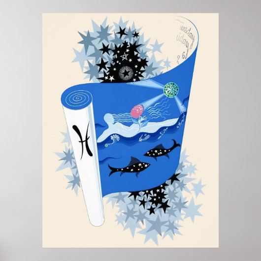 Poster Erté - Suite Zodiaque, Poissons (Devant)
