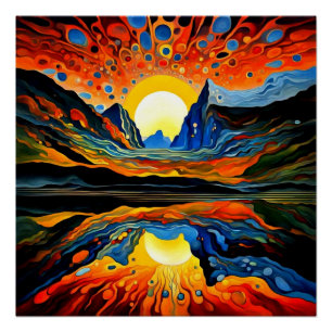 Poster Éruption au-delà du coucher du soleil 1