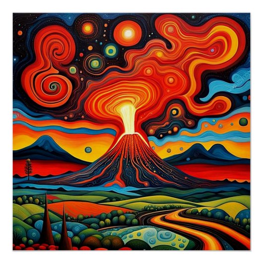 Poster Éruption du volcan la nuit 7 (Devant)
