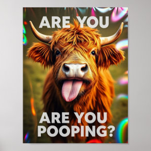 Poster Es-Tu En Train De Cacher ? Funky Highland Cow, Cow