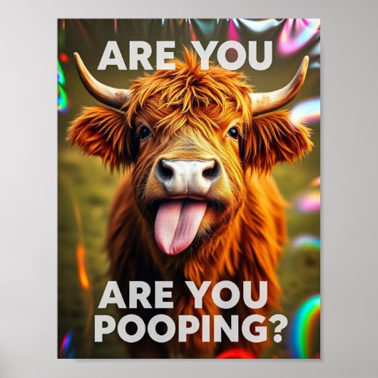 Poster Es-Tu En Train De Cacher ? Funky Highland Cow, Cow (Devant)