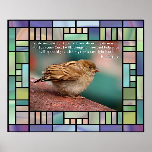 Poster Esaïe 41:10 Verset Bible Avec Verre Oiseau (Devant)