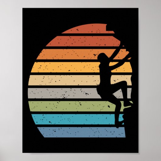 Poster Escalade de roche de coucher de soleil rétro sport (Devant)