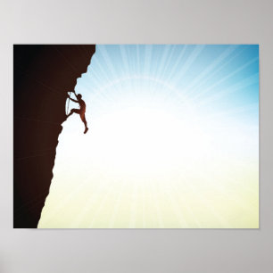 Poster Escalade de roche Silhouette Soleil Flare