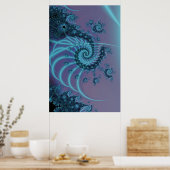 Poster Escalier Spiral | Art fractal bleu et rose (Cuisine)
