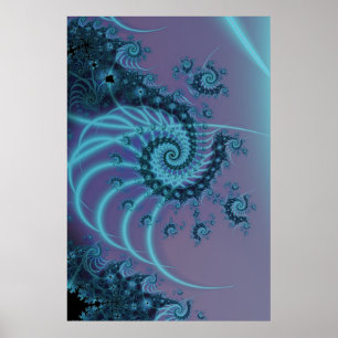Poster Escalier Spiral Art fractal bleu et rose