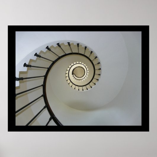 Poster Escalier Spiral au Ciel Noir et Blanc (Devant)